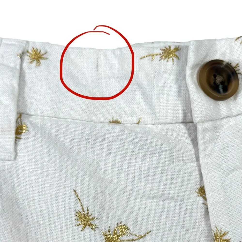 Old Navy White Linen Shorts Metallic Gold Palm Tree Print Womens Size 4 Coastal